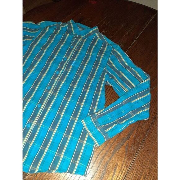 Mens Small Columbia Sportswear Blue Yellow Button Front Dress Shirt Long Sleeve - Picture 2 of 2